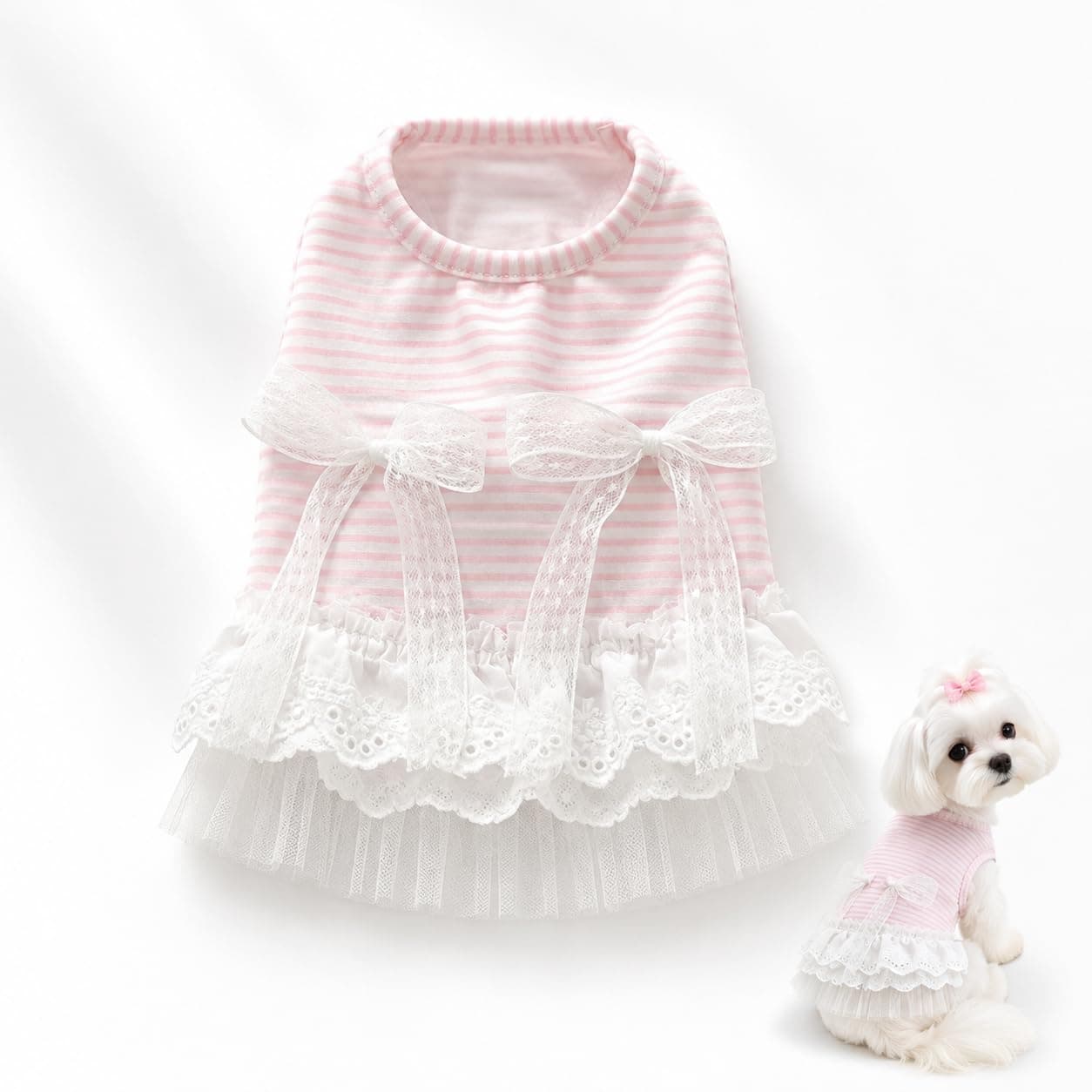 Cute Dog Dress Sleeveless, Elegant Puppy Skirts With Lace Hem, Breathable Pet Dress For Small Dog Girl Chihuah