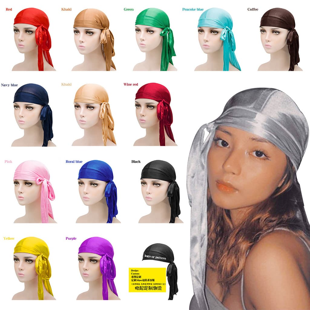 Unisex Satin Long Tail Headwrap  Stretchy Pirate Hat And Hip Hop Turban For Men And Women, Elastic Bandana Cap