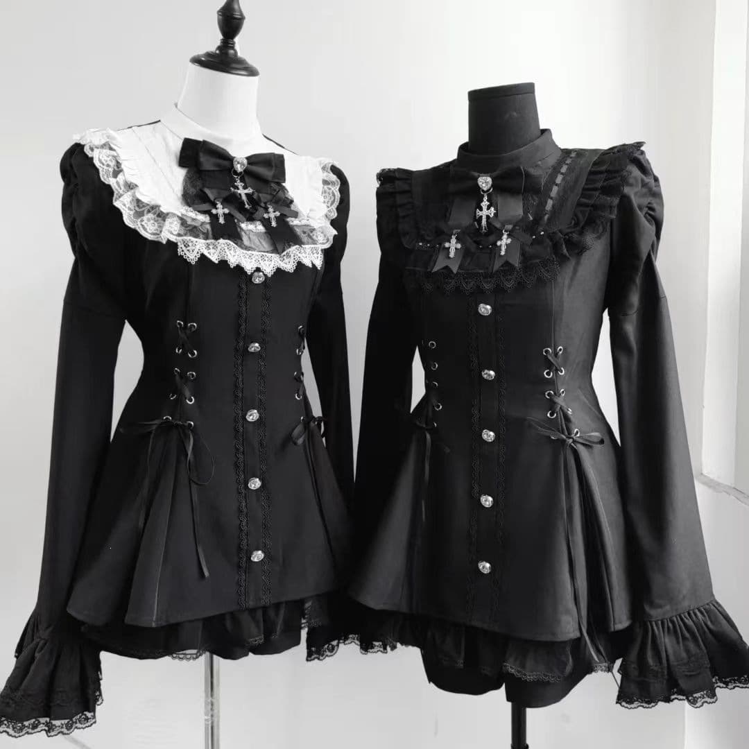 Sweetheart Lolita Bow Lace Long-Sleeve Mini Dress