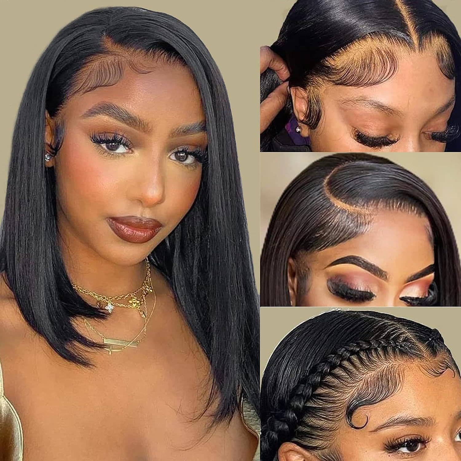 Lace Wig Natural Color Free-parting Short And Straight